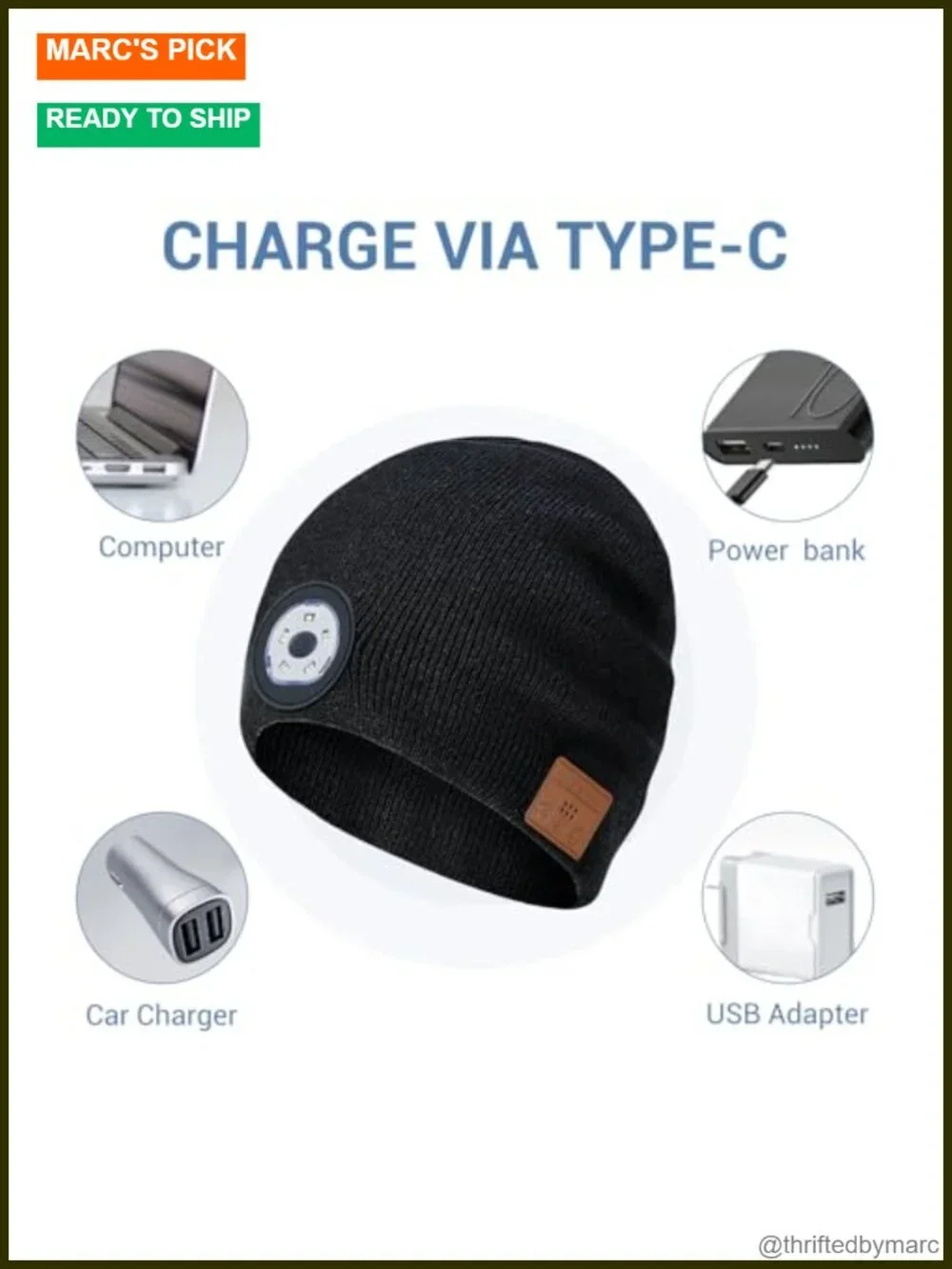 Bluetooth Beanie with Light, HD Stereo Sound, USB Rechargeable Headlamp for